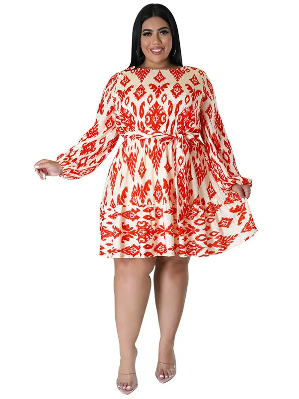 Maxy Plus Size loose Dresses for Women Long Sleeve Printed big harm Africa midi Dress New Style Fall Wholesale