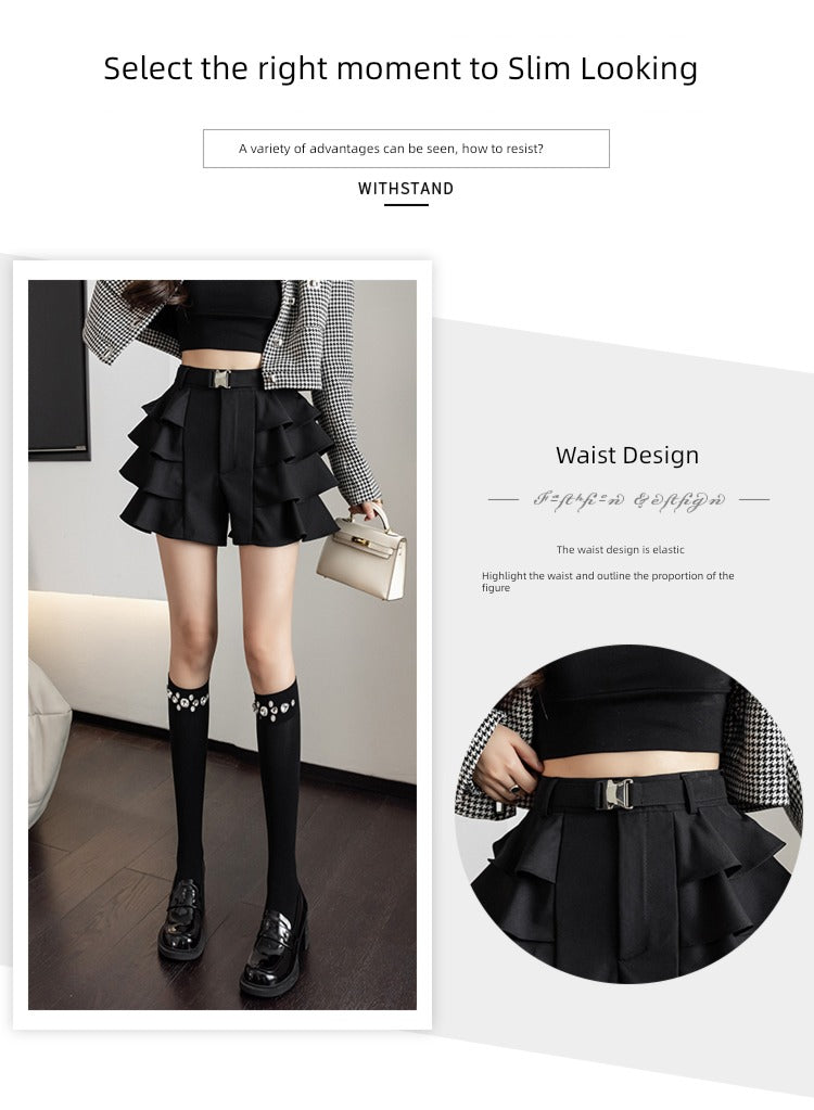 Babs Spring and Autumn Well-Designed Black Shorts Cake A- line Skirt