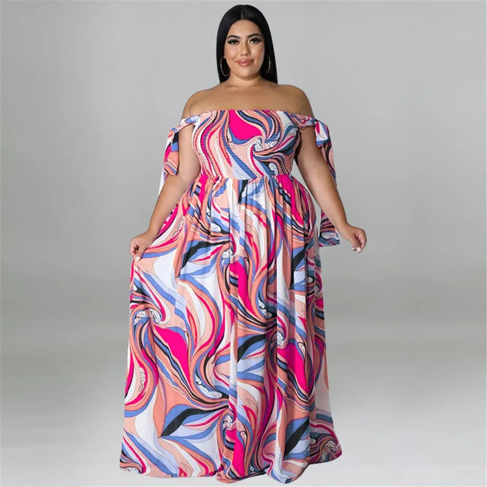 Maxy Plus Size Summer Dress Women's Clothing Flower Printed Slip Bandage Elegant Mini Dress Hot Sale