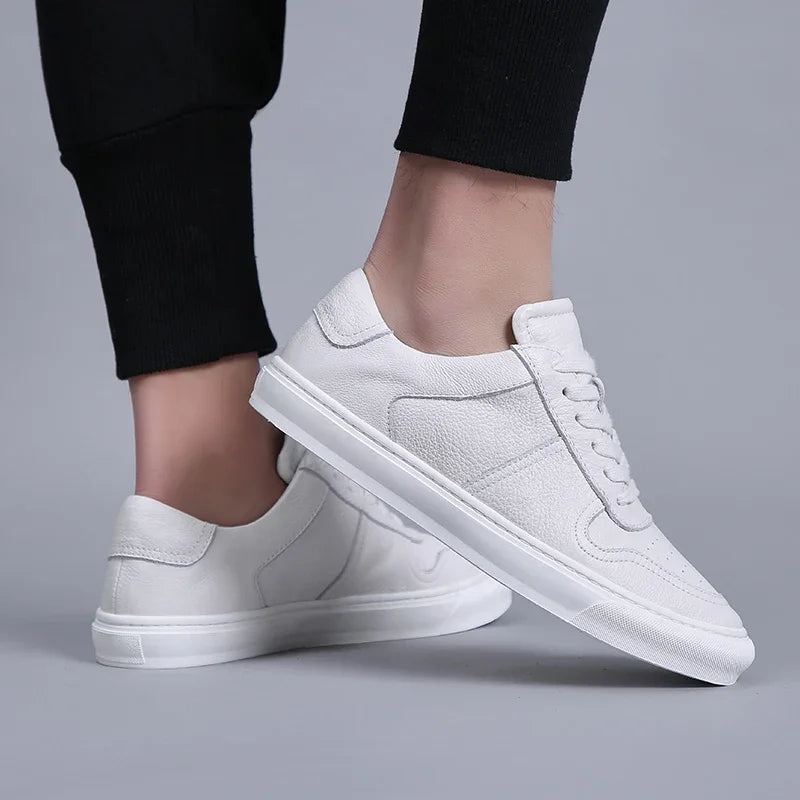 Visco Men Casual Shoes Luxury Brand Fashion Black White Sneakers Men 100% COw Leather Breathable Soft Walking Footwear