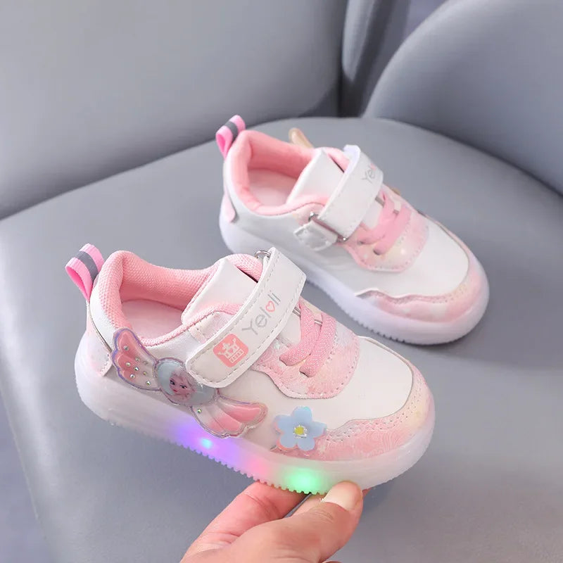 Babs Disney Children's LED Lights Illuminated Shoe Tennis Luminous Casual Sneakers Girls Non-slip Students Trend Chic Shoes