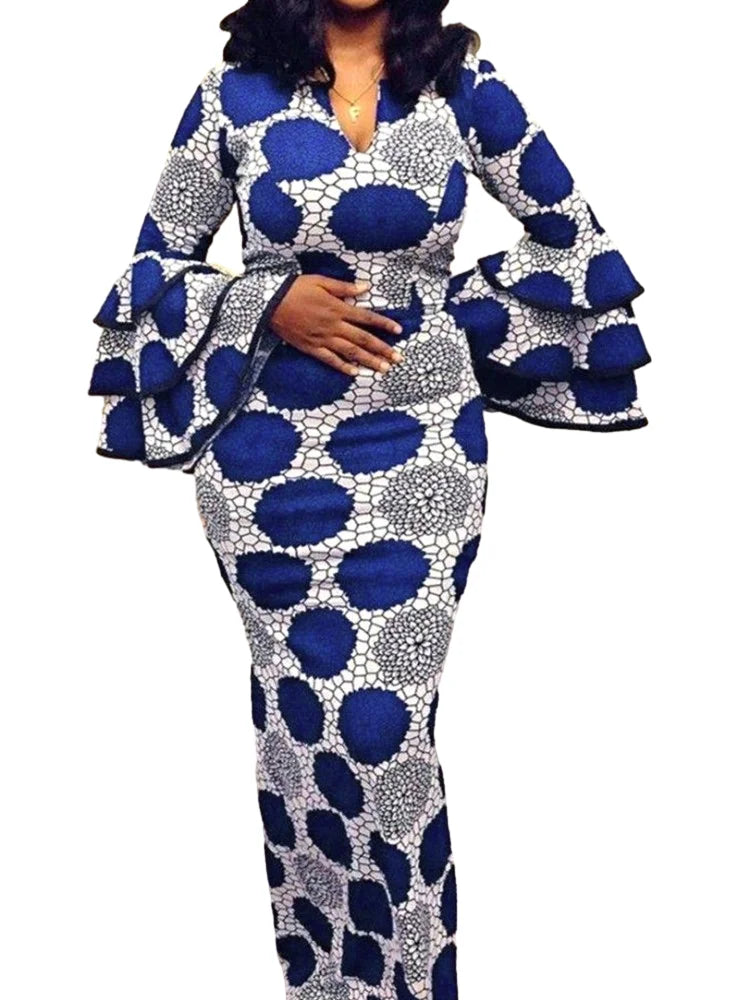 Macy Wear Dresses Women Polka Dot Flare Sleeve Long Elegant Dress Dashiki Africa Clothes Ankara Fashion Big Size Party Robe