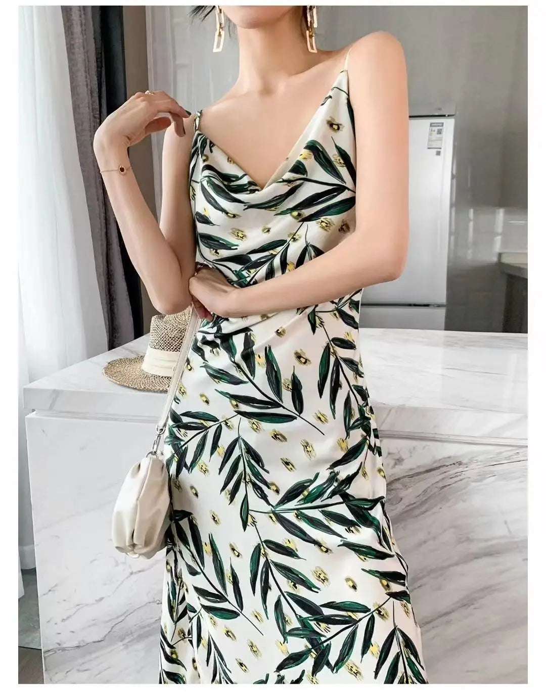 Maxy Printed Dresses Women Holiday Casual Summer Ins Sexy Graceful Korean Style New Female Mature Temperament Popular Empire Vintage