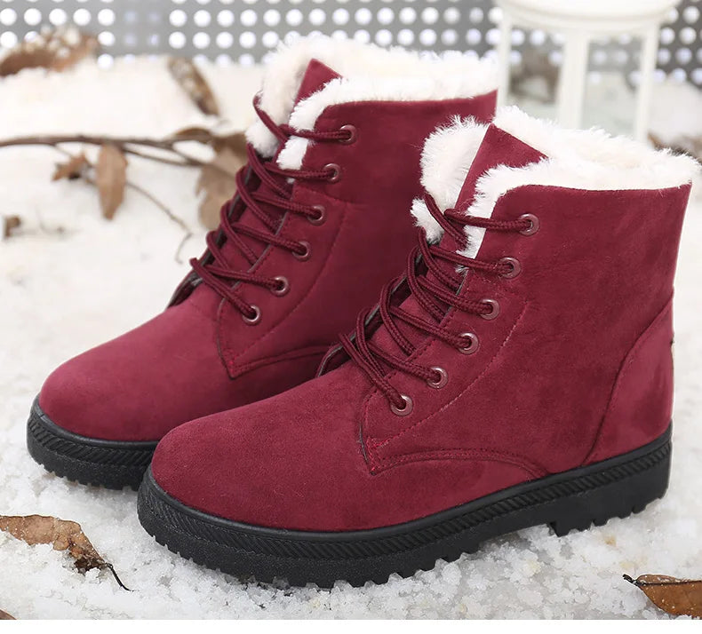 Maxy Women's Boots Winter Boots with Fur Low Heels Snow Boots Ankle Bota Feminina Platform Booties For Women Winter Shoes Heeled