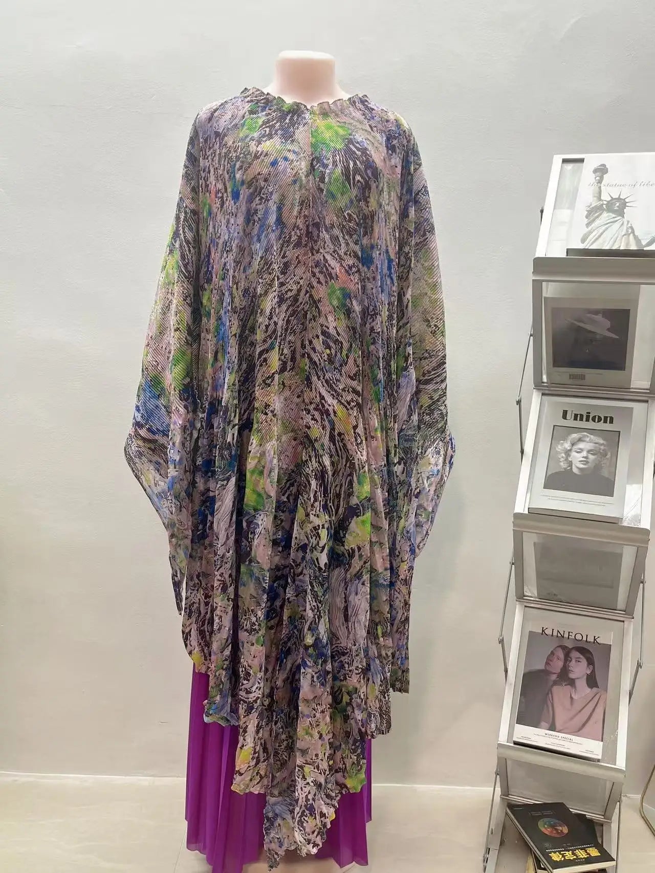 Maxy African Miyake pleated printed suit top + wide-leg straight pants two-piece fashion women's clothing summer new