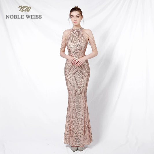 Maxy Prom Long Elegant Dresses Halter Sequin Mermaid Prom Dress De Fiesta Evening Dresses Customized