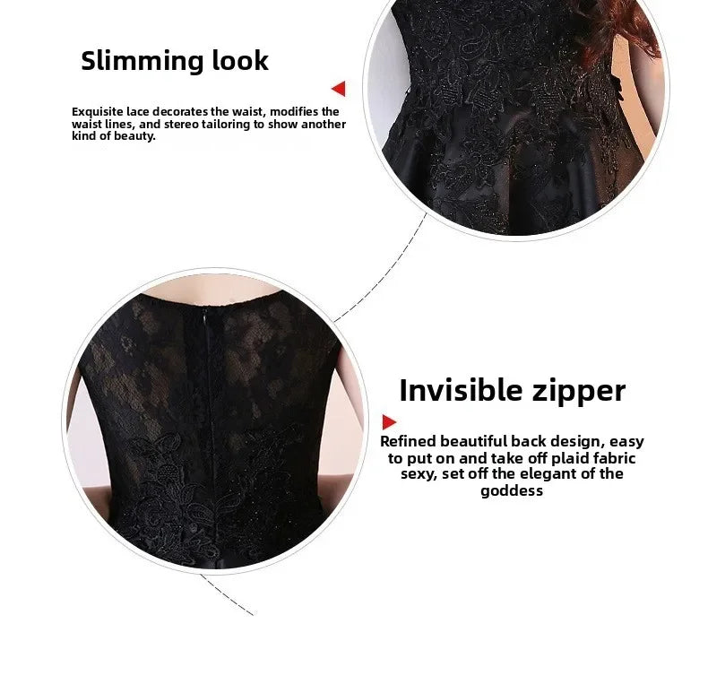 Maxy Evening Dress for Women New Style Simple, Elegant and Elegant Black Long Style Banquet Elegant Host Socialite Dress