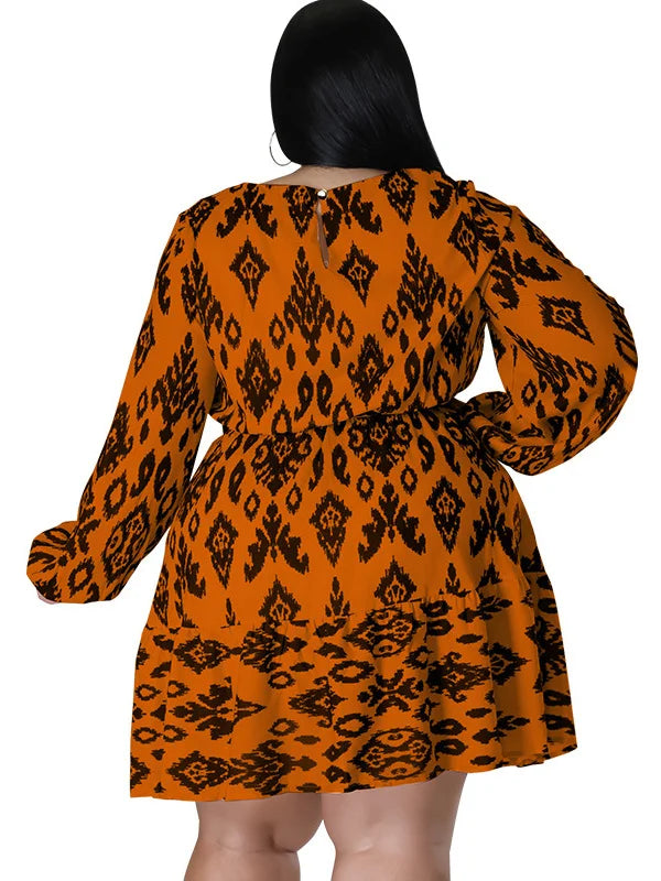 Maxy Plus Size loose Dresses for Women Long Sleeve Printed big harm Africa midi Dress New Style Fall Wholesale