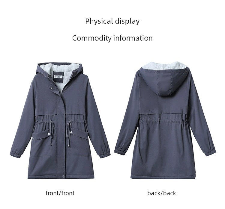 Gacy Fleece-lined Mid Length Long Length Autumn and Winter Casual Cotton-Padded Jacket Trench Coat