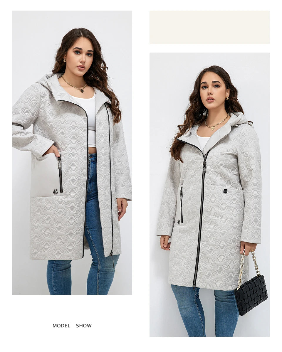 Macy Autumn Women Jackets Plus Size Long Hooded Quilted Light weight big pockets Bio-cotton Stylish Women's coat