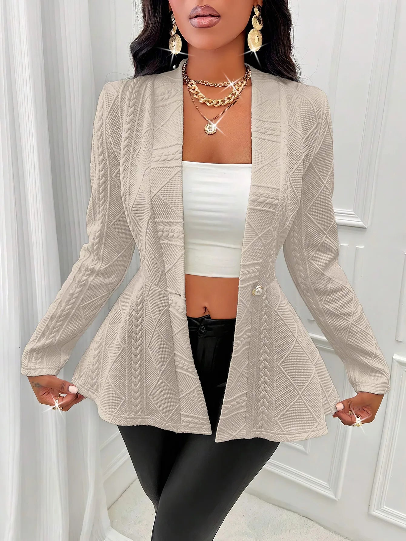 Babs V-neck Long Sleeve Jacket Outerwear Office Lady Spring Autumn Fashion Elegant Solid Blazer Coat For Women Female Top