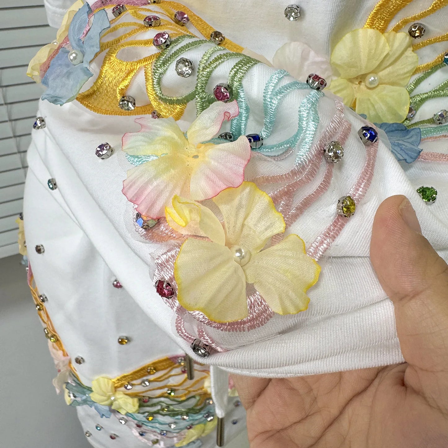 Maxy Fashion Butterfly Floral Beading Women's Set T-shirt and Shorts 2025 Summer Active Two 2 Piece Sets Outfit Tracksuit