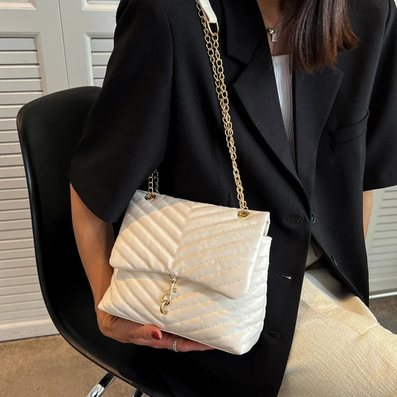 Maxy Casual Chain Crossbody Bags For Women Fashion Striped Shoulder Bag Large Capacity Flap Ladies Handbags