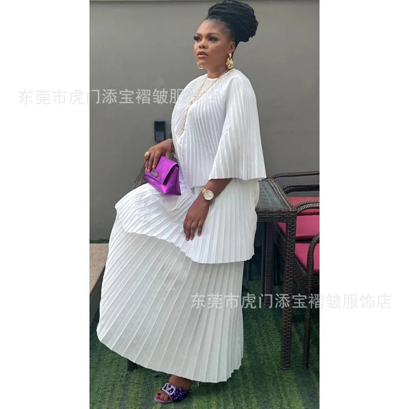 Amay Women's Dress Clothing New Gradient Sun Fold Splicing Irregular Stylish Pleated Large Women's Skirt 2 Piece Sets Women Outfit