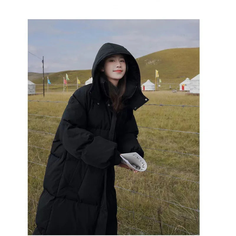 Maxy Thicken Long Coat Women Winter Turtleneck Long Sleeve Loose Midi Female Jacket Fashion Street Zipper Solid Lady Parka Coats