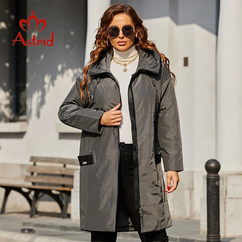 Babs 2024 Spring Women Parkas Plus Size Long Loose Padded Down Coats Hooded Women's Jacket Fashion Outerwear Quilted AM-7561