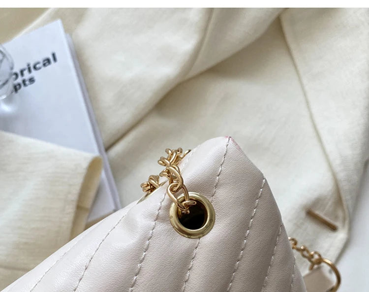 Maxy Casual Chain Crossbody Bags For Women Fashion Striped Shoulder Bag Large Capacity Flap Ladies Handbags