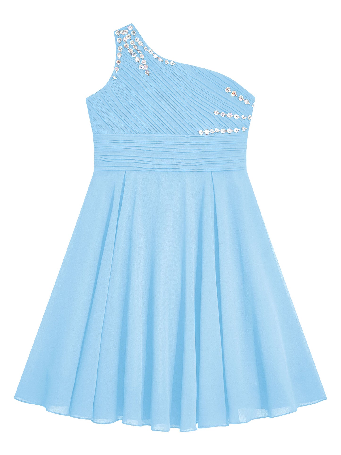 Macy Girls Elegant Beaded Party Dress One Shoulder A-Line Chiffon Princess Dresses Wedding Birthday Prom Evening Gown