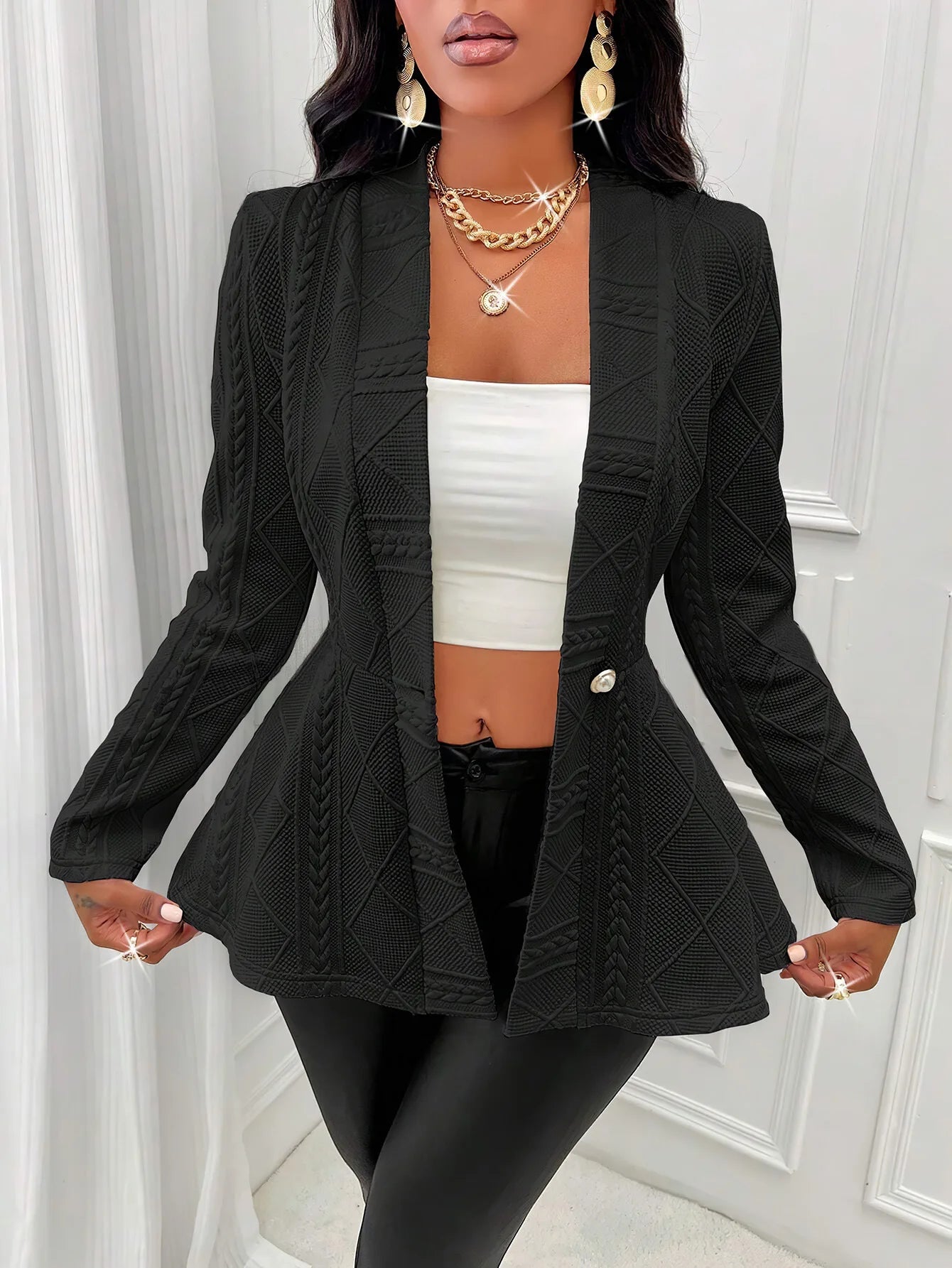 Babs V-neck Long Sleeve Jacket Outerwear Office Lady Spring Autumn Fashion Elegant Solid Blazer Coat For Women Female Top