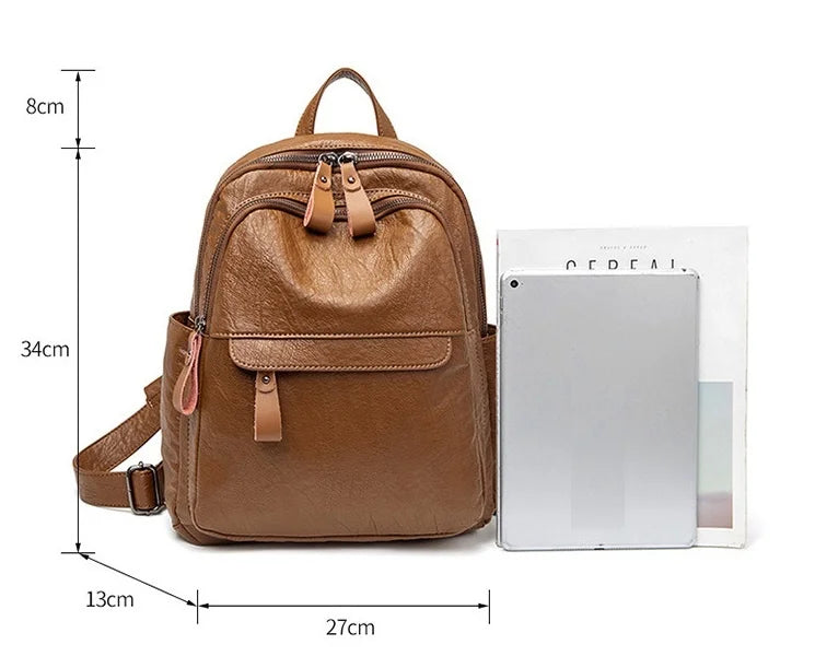 Maxy Retro Large Capacity Backpack Women Leather Rucksack Women's Knapsack Travel Laptop Backpacks Shoulder School Bags Mochila C1351