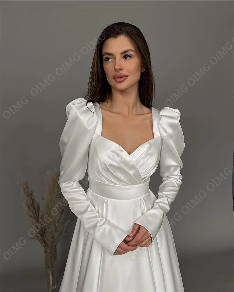 Babs Silk Satin A Line Wedding Dresses Long Sleeves Princess Bridal Gowns for Women Robe Elegant Dubai Bride Dress