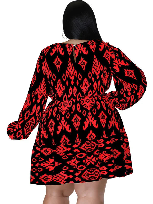 Maxy Plus Size loose Dresses for Women Long Sleeve Printed big harm Africa midi Dress New Style Fall Wholesale
