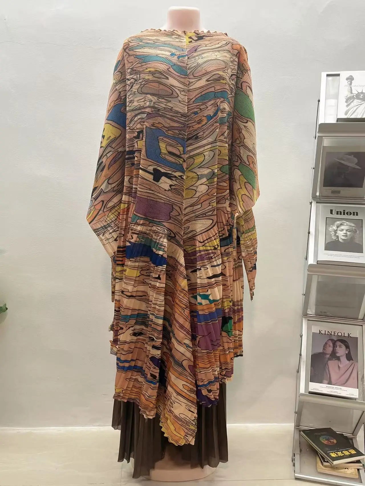 Maxy African Miyake pleated printed suit top + wide-leg straight pants two-piece fashion women's clothing summer new