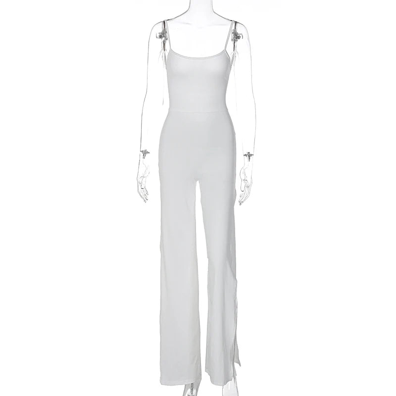 Maxy Summer Women Sexy Y2K Lace Up Backless Strap Rompers Slit Wide Leg Jumpsuit Outfits Vacation Streetwear Overalls