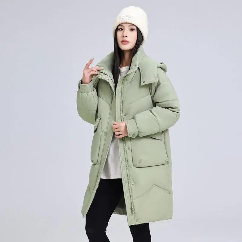 Zay Women's Parka New Fashion Women's Stand Collar Long Slim Casual Hooded Warm Down Jacket Ladies Casual Cotton Padded Coat Q265