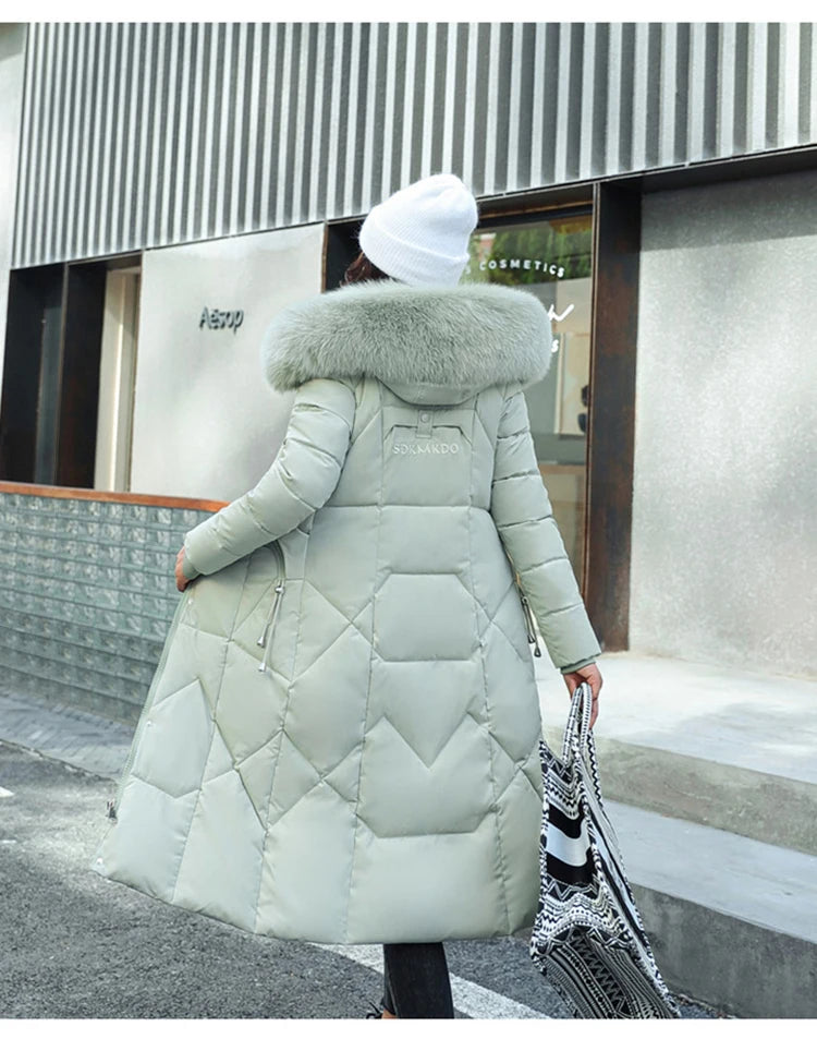 New Korean Gracy Down Cotton Coat Women Long Winter Puffer Parkas Thicken Warm Hooded Cotton-Padded Jacket Coat Zipper Overcoat