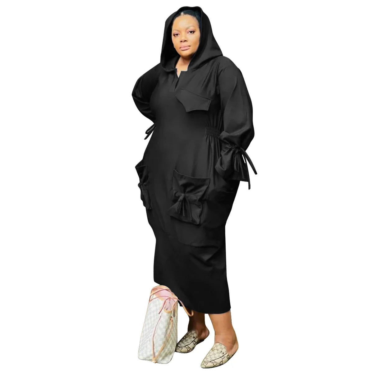 Maxy 5XL 4XL Plus Size Clothes Dresses Women Ruffle Robes Summer Autumn Loose Street Style Casual Big Size Hooded Maxy Dress