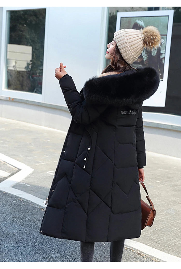 New Korean Gracy Down Cotton Coat Women Long Winter Puffer Parkas Thicken Warm Hooded Cotton-Padded Jacket Coat Zipper Overcoat