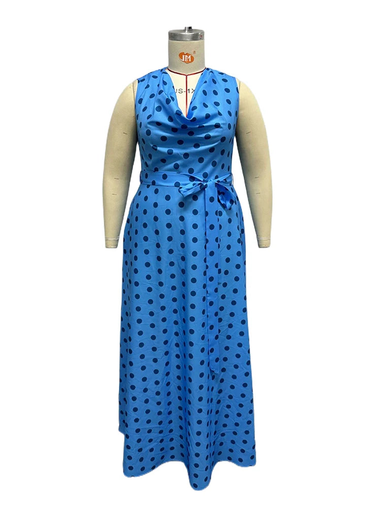 Babs Long Dress Women Summer Pleated Collar Backless Sexy Blue Dress Sleeveless Printed Maxi Dress Plus Size Wholesale Dropshipping