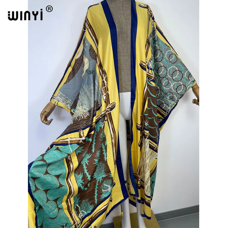 Gracy Summer party Beach Wear Swimsuit elegant women boho Cardigan stitch colorful sexy Holiday long Sleeve Kimono