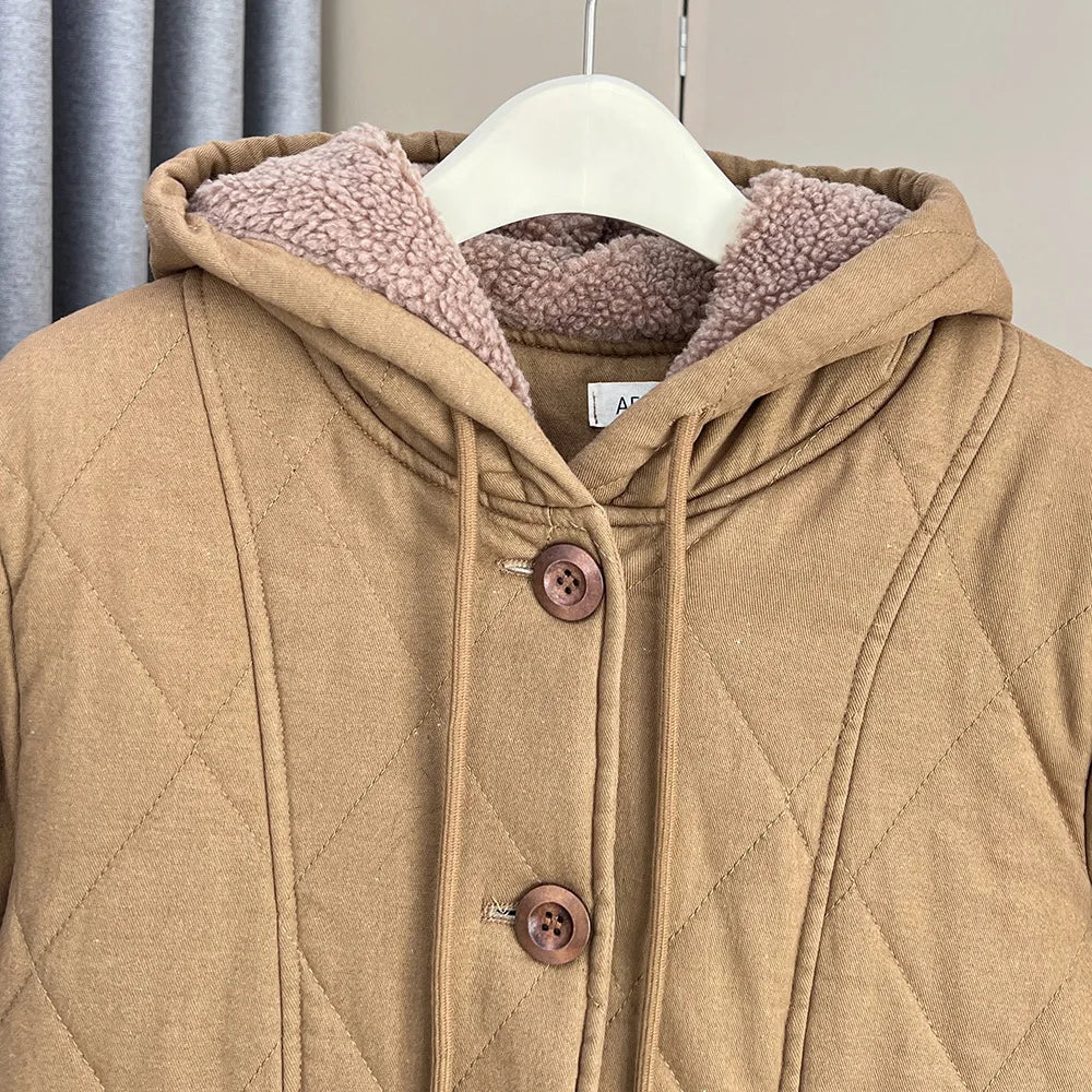 Winter 100kg Simple Mid-length Fleece Lining Hooded Cotton-padded Jacket Plus Size Women's Thick Warm Parka