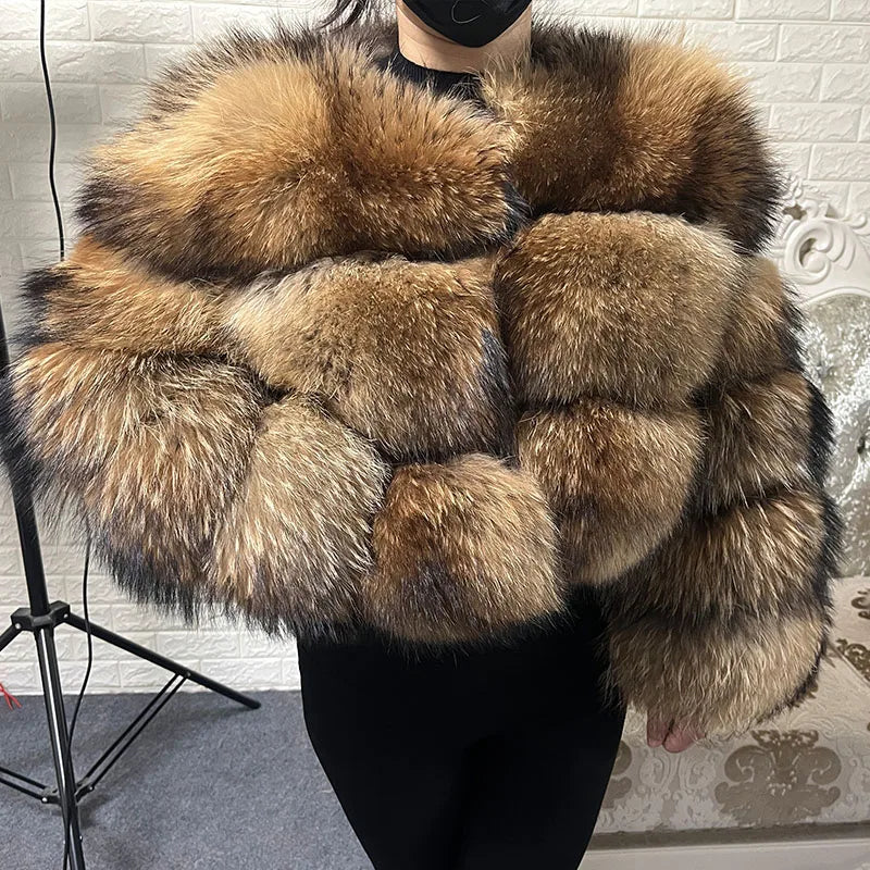 Babs 2024 Plus Size tops Clothing Curve coat Women's Natural real raccoon Fur Coat winter jackets outerwears Female Vest