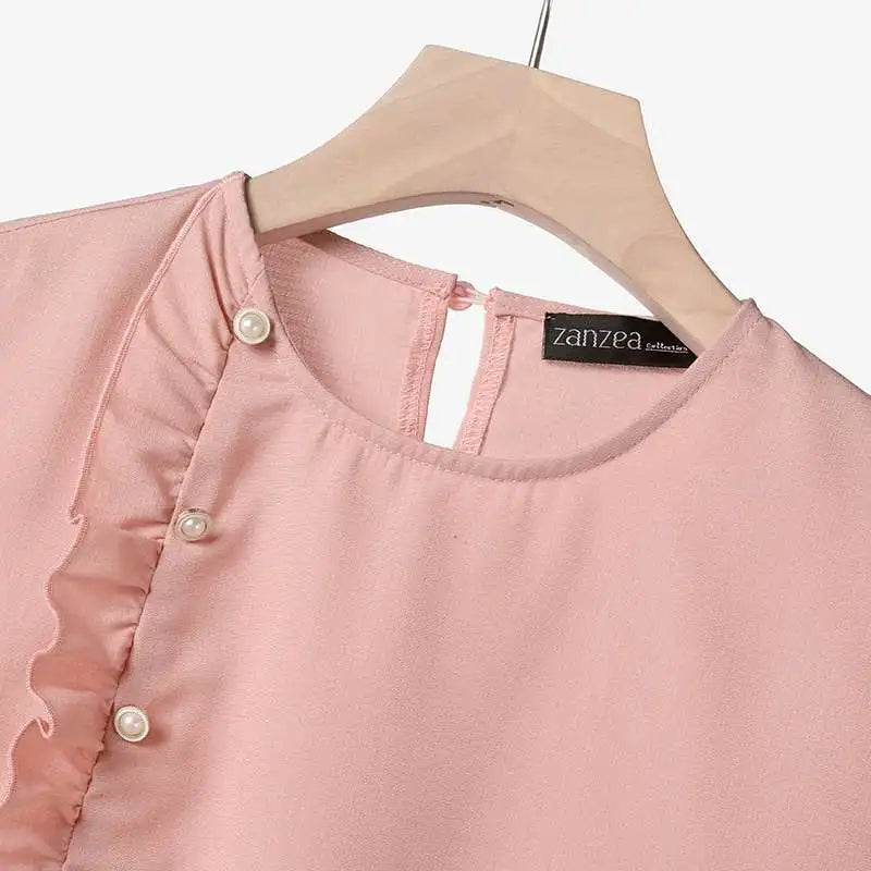 Maxy ZANZEA Vintage 2PCS Ruffled Dress Sets Women Buttons Outfits Summer Short Sleeve Tops Suit Casual Office Long Skirt Sets
