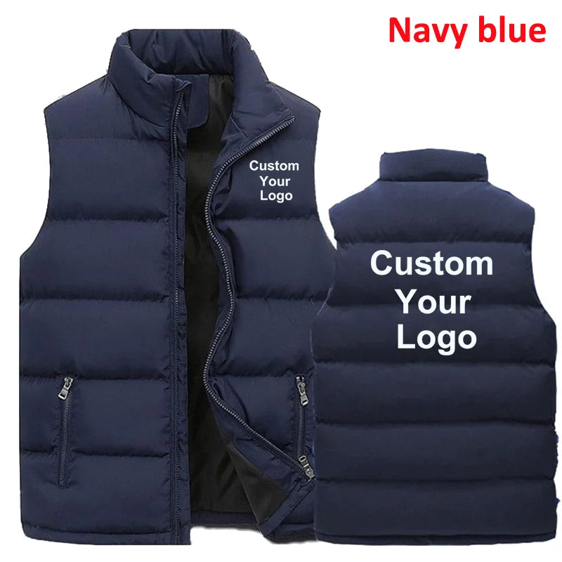 Visco Men's Custom Your Logo Zipper Warm Vest Casual Sports Stand Collar Sleeveless Jacket Winter Down Vest