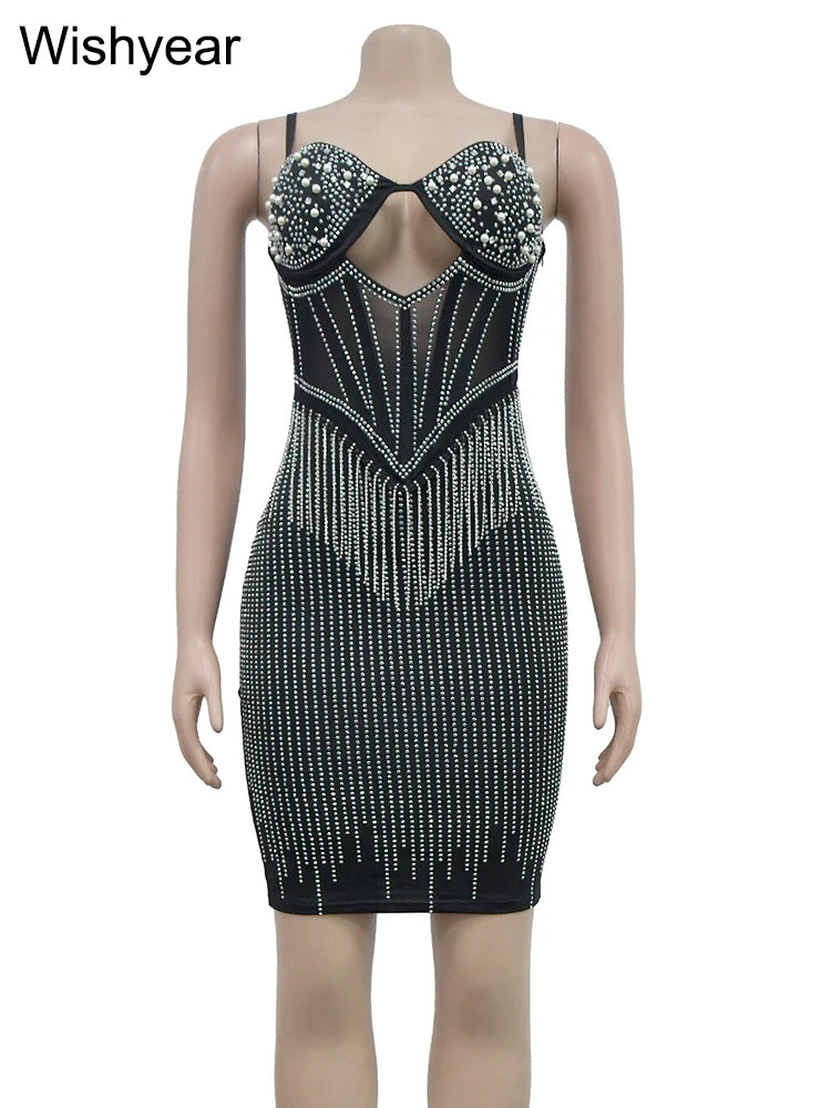 Babs Elegant Evening Birthday Party Dresses for Women Halter Neck Diamonds Rhinestones Prom Club Bodycon dress