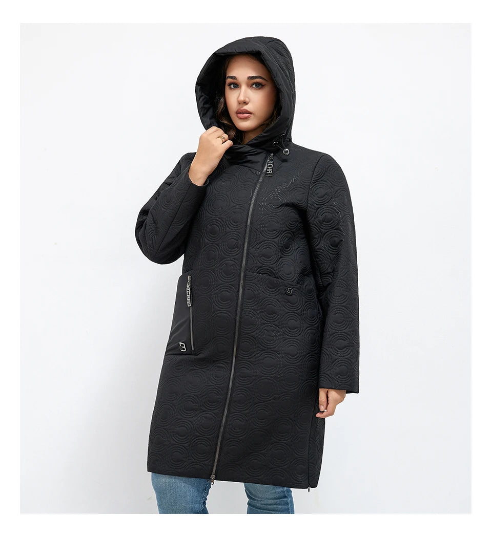 Macy Autumn Women Jackets Plus Size Long Hooded Quilted Light weight big pockets Bio-cotton Stylish Women's coat