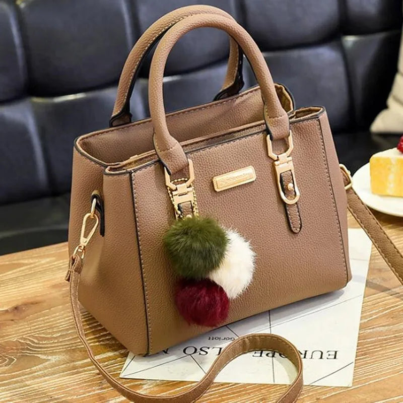 Maxy PU Leather Ladies Handbags Women Vintage Purse Plush Tassel Messenger Bags Tote Boston Shoulder Crossbody Bag