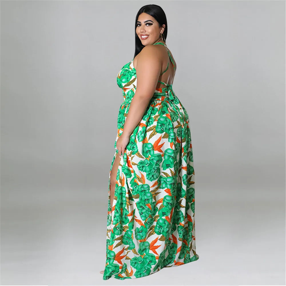 Maxy Plus Size Dresses for Women Clothing Summer Holiday Bandage Open Back Elegant Beach New Dress