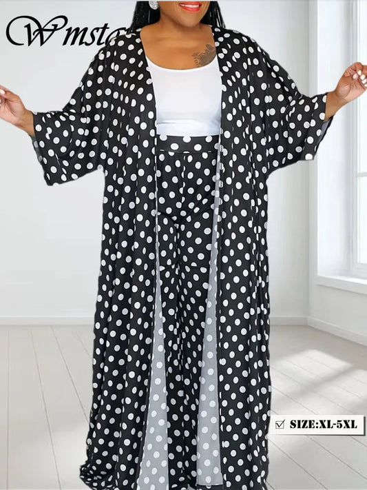 Maxy Plus Size Women Clothing Two Piece Set Wide Pants Sets and Dot Print New in Fall Clothes