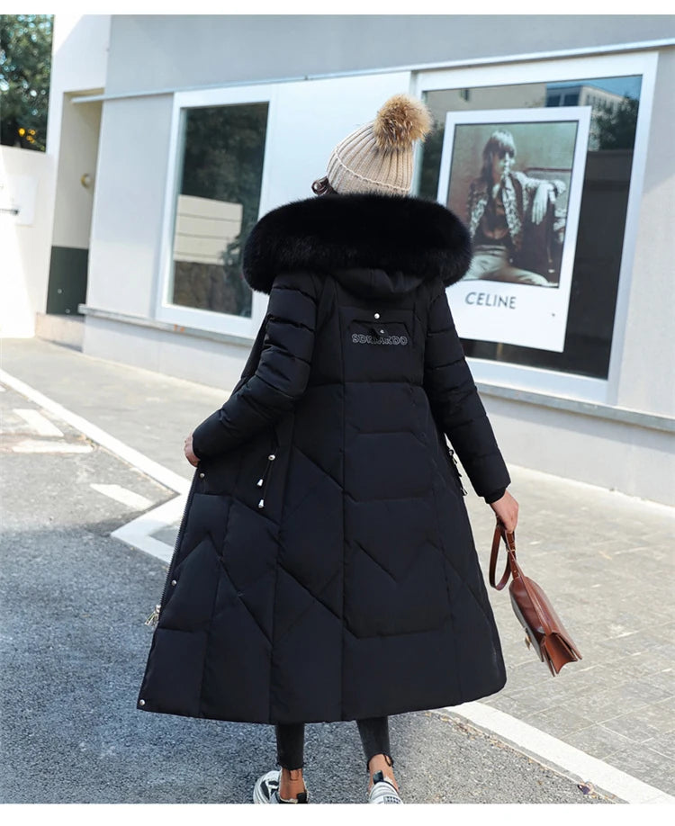 New Korean Gracy Down Cotton Coat Women Long Winter Puffer Parkas Thicken Warm Hooded Cotton-Padded Jacket Coat Zipper Overcoat