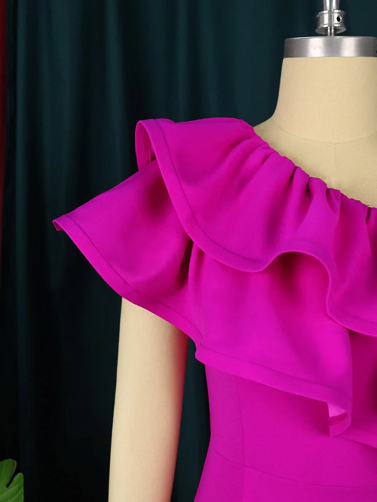Babs Off Shoulder Dresses Fuchsia Women Sleeveless Sexy Bodycon Midi Dress Evening Cocktail Party Outfits for Ladies Summer Gowns 4XL