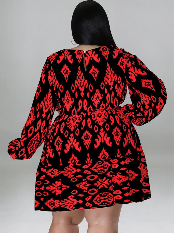 Maxy Plus Size loose Dresses for Women Long Sleeve Printed big harm Africa midi Dress New Style Fall Wholesale