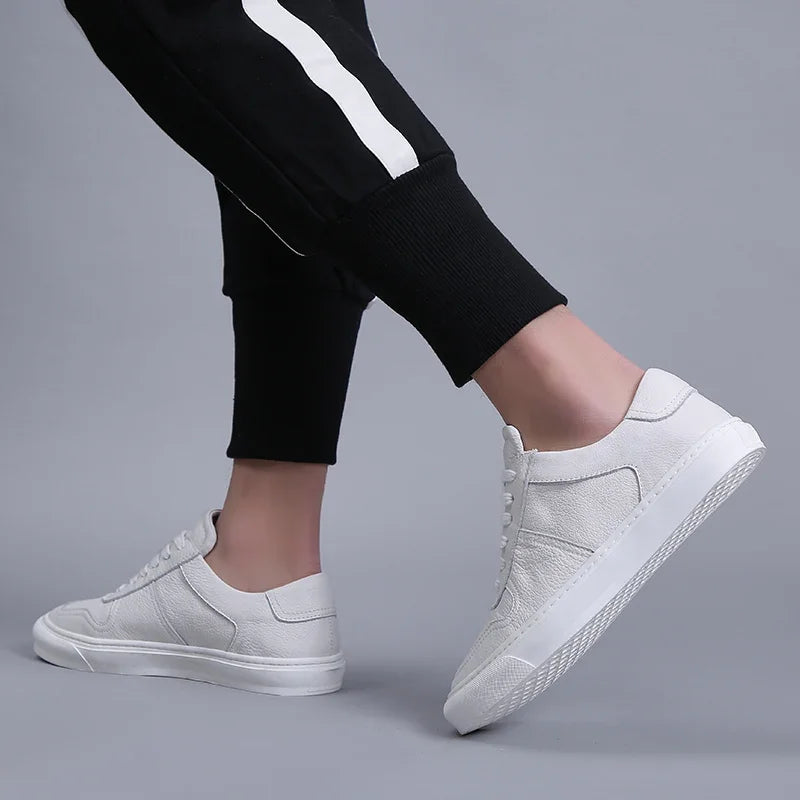 Visco Men Casual Shoes Luxury Brand Fashion Black White Sneakers Men 100% COw Leather Breathable Soft Walking Footwear