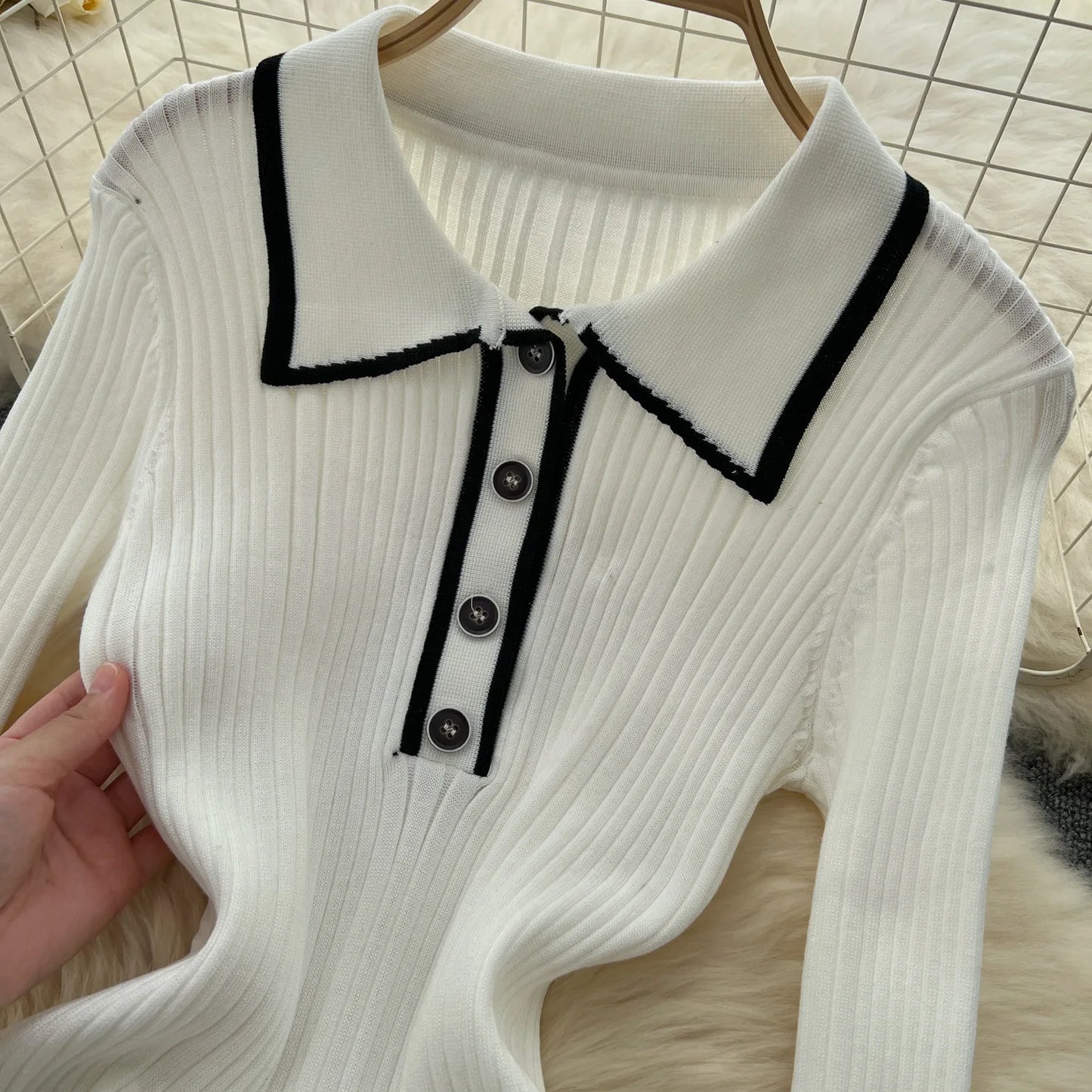 Macy French Vintage Knitted Dress Women Lapel Long Sleeved Slim Bodycon Dresses Ladies Slim Elegant Spring Autumn Long Robe Vestidos