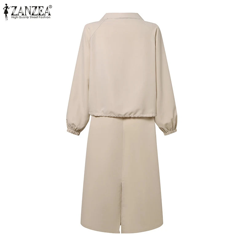 Maxy Woman Fashion Dress Sets Spring Long Sleeve Tops Skirts 2PCS Vintage Solid Party Suit Elegant OL Work Tracksuits