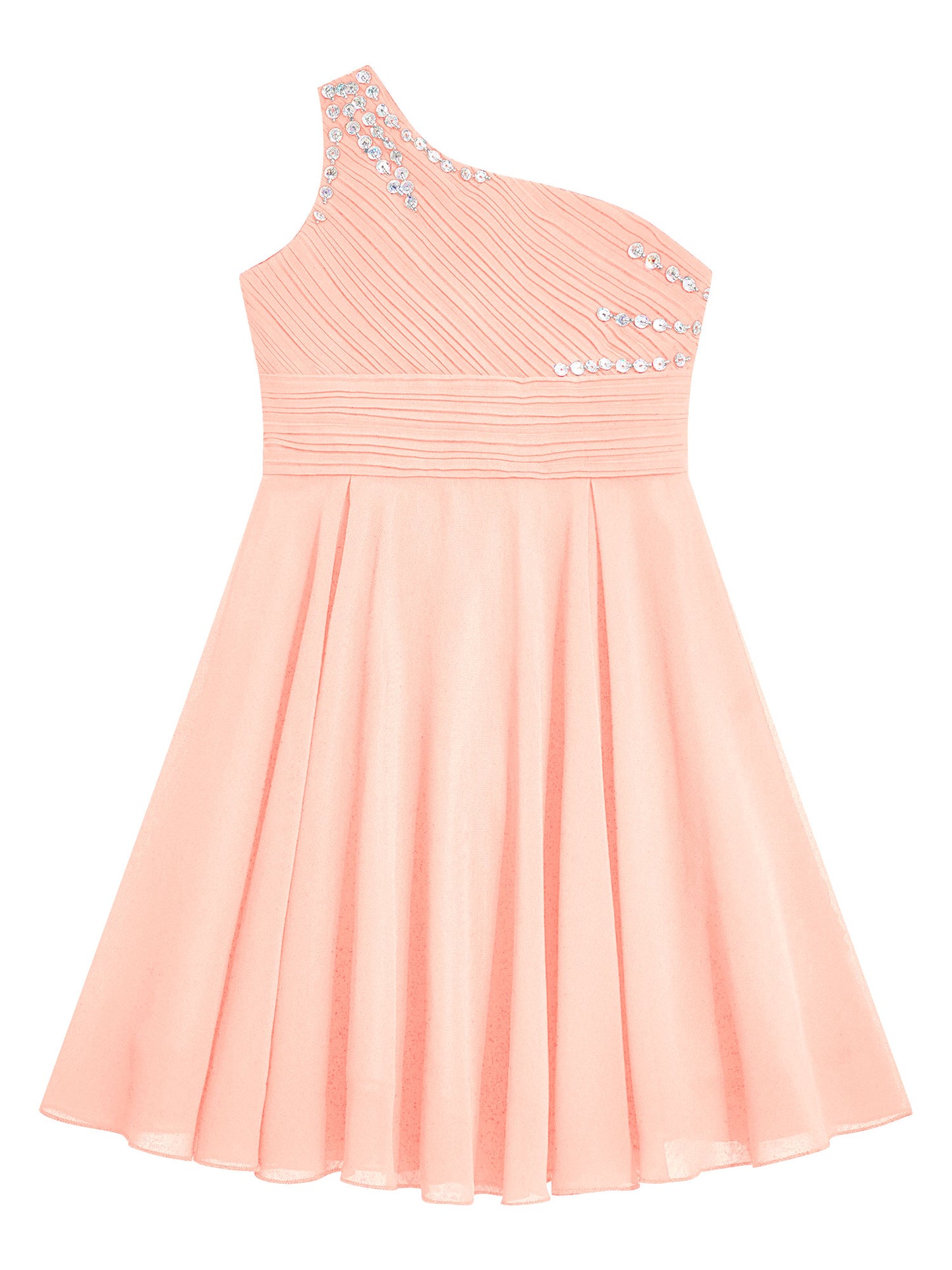 Macy Girls Elegant Beaded Party Dress One Shoulder A-Line Chiffon Princess Dresses Wedding Birthday Prom Evening Gown